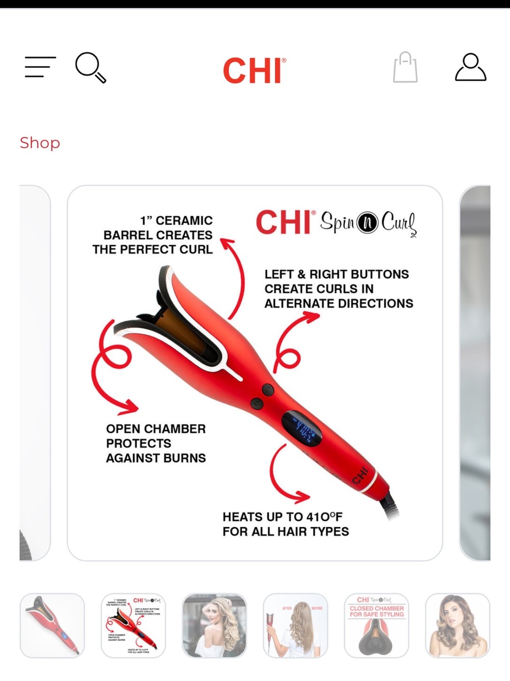 CHI Spin N Curl 1" Ceramic Auto Curler - Red